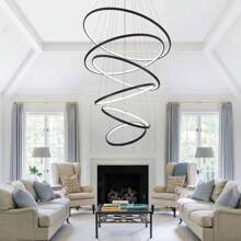 35'' Modern LED Chandelier 6 Ring Chandeliers Dimmable Foyer Chandelier For High Ceiling Large Chandelier For Living Room Entryway Staircase, 3000K-6000K