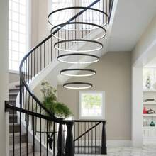 35'' Modern LED Chandelier 6 Ring Chandeliers Dimmable Foyer Chandelier For High Ceiling Large Chandelier For Living Room Entryway Staircase, 3000K-6000K