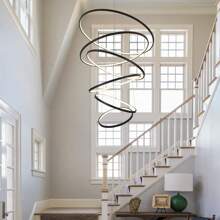 35'' Modern LED Chandelier 6 Ring Chandeliers Dimmable Foyer Chandelier For High Ceiling Large Chandelier For Living Room Entryway Staircase, 3000K-6000K