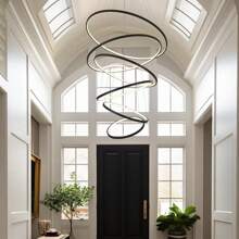 35'' Modern LED Chandelier 6 Ring Chandeliers Dimmable Foyer Chandelier For High Ceiling Large Chandelier For Living Room Entryway Staircase, 3000K-6000K