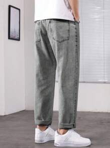 Men Casual Loose Straight Fit Pocket Denim Jeans - Light Grey - View 3