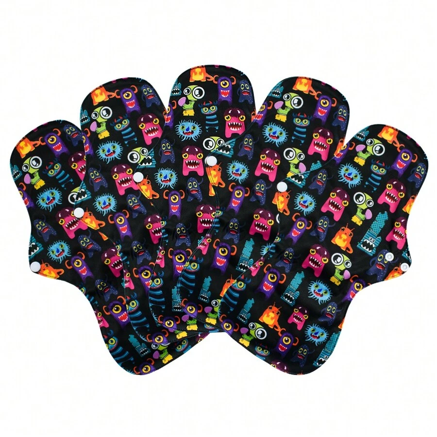 5pcs Reusable Incontinence Pads Waterproof Menstrual Pad Sets Including 5Pcs Heavy Flow Menstrual Pads Mama Cloth Sanitary Napkins + 1Pc Random Colour Mini Wet Bag