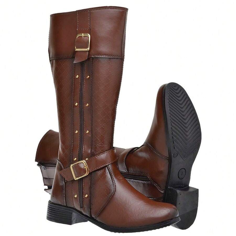 Women Mid-Calf Boots - Cà phê nâu - Xem 1