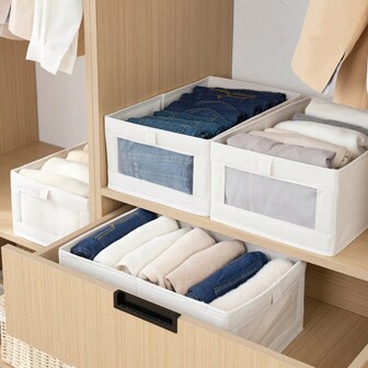 Foldable Washable Wardrobe Organizer Boxes; Linen Breathable Transparent Window Drawer Storage Bins; Underwear Socks Clothes Shoes Organizer Baskets Drawer Wardrobe Organizer Closet Storage Quilted Bag Under-Bed Organizer Box Foldable 6/7/11 Grids/Packing Essentials/Cover For Clothes Storage Bins Closet Organizer For Clothing Wardrobe Storage Closet Dividers Closet Dividers Sweater Sock Pants Jeans Bag For School School Accessories School Stuff