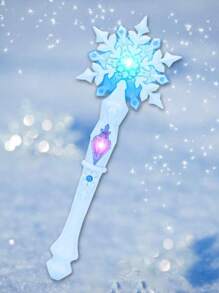 1 pieza Varita mágica con luz y música de copo de nieve azul para disfraz de princesa, para juegos de roles, fiestas y regalos (Batería no incluida), Navidad, Decoraciones Navideñas, Varita Luminosa