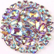 50 piezas/paquete, caramelos de gelatina de colores AB en formas mixtas, piedras de cristal coser a mano con base de metal dorado plano con agujeros, material de costura brillante con piedras preciosas para accesorios DIY, se pueden usar para decorar ropa, vestidos, bolsos, zapatos, broches, aretes, manualidades