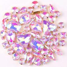 50 piezas/paquete, caramelos de gelatina de colores AB en formas mixtas, piedras de cristal coser a mano con base de metal dorado plano con agujeros, material de costura brillante con piedras preciosas para accesorios DIY, se pueden usar para decorar ropa, vestidos, bolsos, zapatos, broches, aretes, manualidades