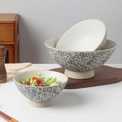 Tigela de Ramen de Cerâmica Artesanal Grossa, Tigela Alta de Estilo Retrô Japonês Exportado para Uso Doméstico, Tigela Cerâmica Antiescaldante Comercial para Restaurante