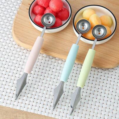 Dual-Headed Stainless Steel Watermelon Baller Kitchen Watermelon Carving Knife, Fruit Ball Spoon For Fruit Plate