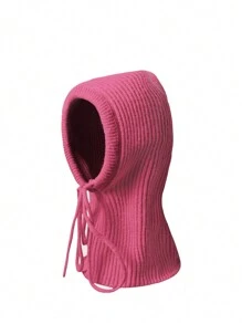 1pc Women's New Solid Color Balaclava Hat Scarf Neck Warmer All-In-One Knitted Beanie Cap, Autumn/Winter Christmas