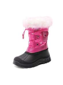 Boys Girls Snow Boots Mid Calf Boots Insulated Waterproof Side Zipper For Christams Gifts - Màu Hồng Tươi - Xem 4