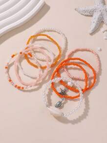 9 piezas Set de pulseras para niñas con cuentas de perlas, conchas y cuentas de semillas - 9 piezas - Ver 11