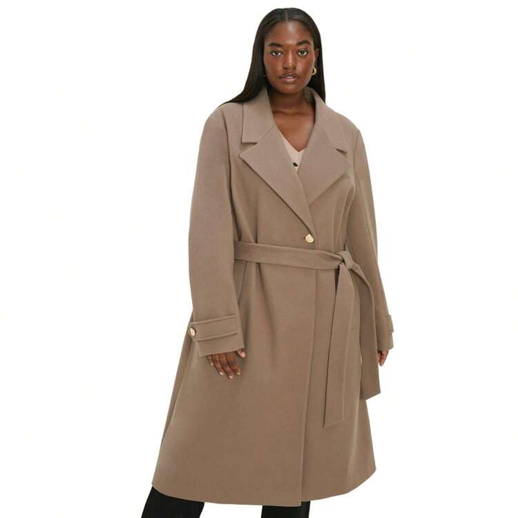 Dorothy Perkins Womens Ladies Belt Curve Longline Coat Mink SHEIN
