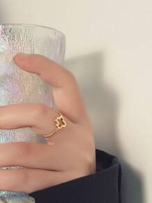 1 件不锈钢时尚简约创意女士金色花朵三叶草形状开口戒指，适合女性日常佩戴或赠送情人节、妈妈、母亲、母亲节、礼物 - 金黃色 - 查看 2