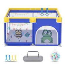 LILIIN Playpen Baby Playpen, Children's Playpen With Door, 127x127x68cm / 150x180x68cm / 180x200x68cm Blue Animal Pattern Oxford Playground Guard Gate, With Carrying Bag, Balls And 4 Pull Rings - Blue Animal Pattern - 127x127x68cm - View 3