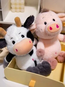 1 pieza Muñeco de peluche de 25cm/9.84in de vaca y lechón de granja, muñeco de peluche lindo de vaca de dibujos animados, muñeco de peluche elegante de cerdo jabalí salvaje, muñeco de peluche suave de confort animal, regalo de decoración del hogar