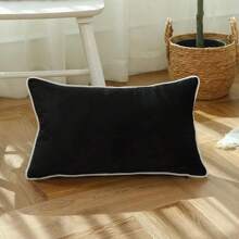 1pc Solid Color Velvet Piped Edge Pillowcase, Suitable For Bed And Sofa - Black - View 2