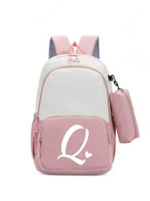 2 buc/Set Rucsac drăguț pentru studenți, rucsac simplu cu fermoar de capacitate mare, rucsac și geantă de papetărie, cu litere albe în formă de inimă A-Z, rucsac înapoi la școală, geantă de umăr de mare capacitate, echipat cu geantă de papetărie de aceeași culoare, rucsac pentru computer la modă și casual asortat pentru campus , Rucsac de damă, Rucsac de călătorie, Vacanță de călătorie, Sport în aer liber, Școală de fete, Studentă de fete, Cadou pentru fiica iubită, Cadou pentru întoarcerea la școală, Potrivit pentru uz școlar