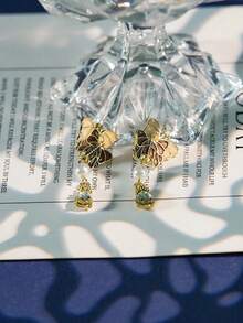 1 Cặp bông tai hình bướm và ngọc trai giả, thanh lịch, thời trang, cổ điển, tối giản, thiết kế sang trọng - bướm ngọc trai - Xem 3