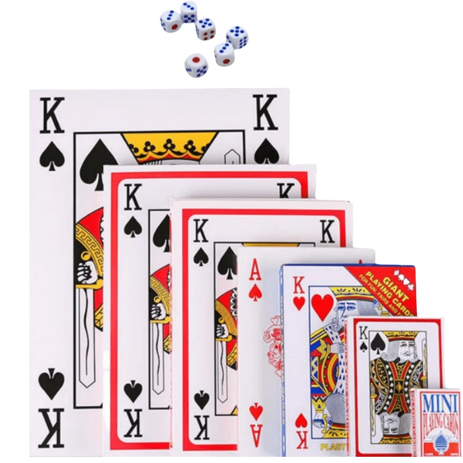 Cartas de juego gigantes de tamaño jumbo con 6 dados, baraja de póquer de tamaño exagerado para decoración de fiesta temática, mazo de juego de póquer enorme, idea de regalo creativa e interactiva - Rojo y blanco - Ver 1