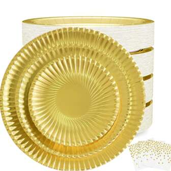 金色派对盘子餐巾用品套装，7/9/12 英寸晚宴盘子，一次性生日派对用品蛋糕甜点盘，婴儿淋浴餐具套装派对装饰品烧烤野餐婚礼毕业周年纪念，圣诞派对圣诞装饰圣诞装饰品圣诞礼物和装饰品 S，