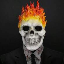 Halloween Decoration Halloween Ghost Rider Mask Skull Face Horror Costume Skeleton Adult Latex Full Head Props, Red - Multicolor - View 1
