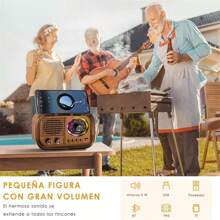 Altavoz Bluetooth multifuncional con radio FM, graves potentes y luces LED decorativas. - Marrón - Ver 8