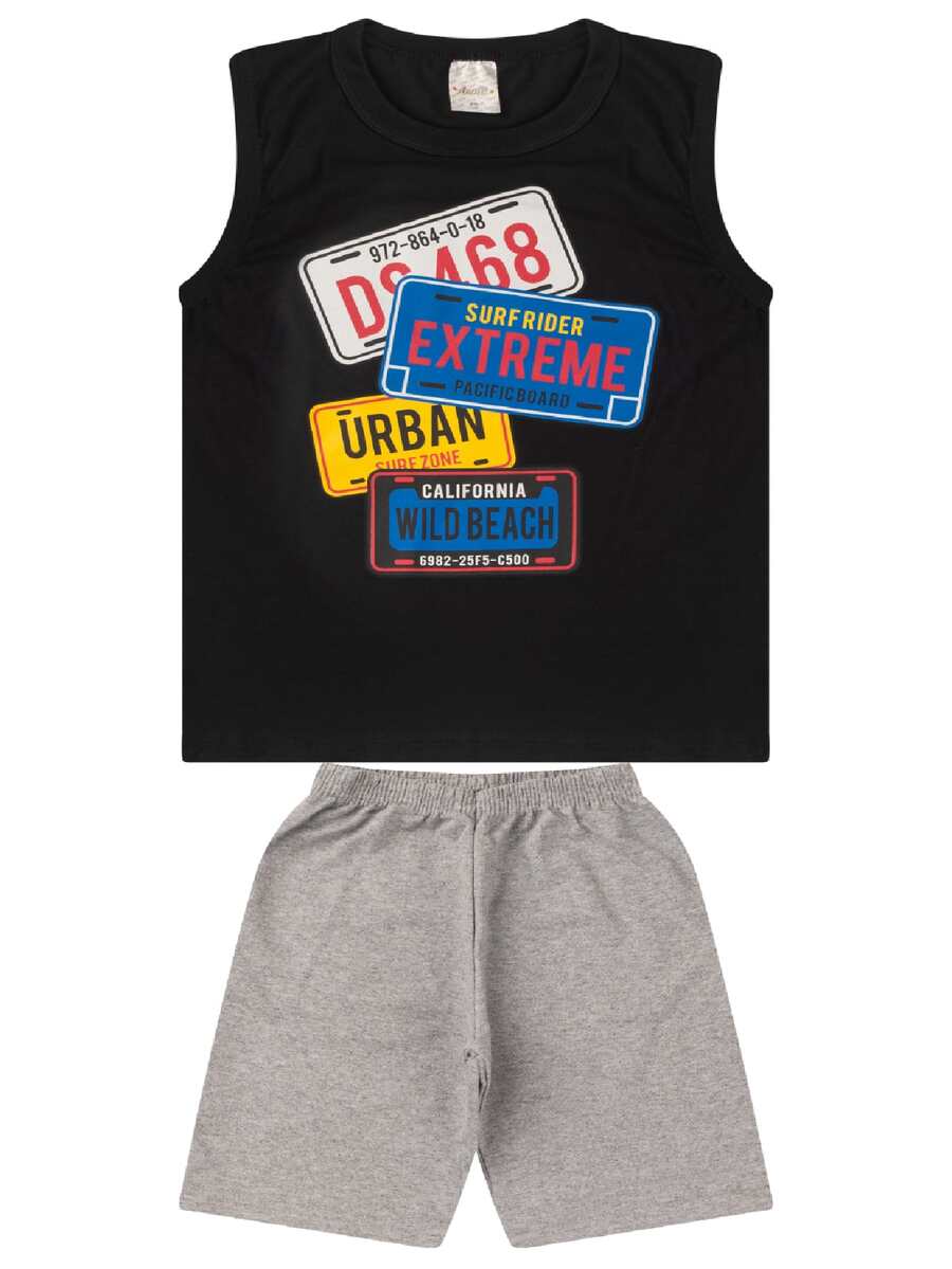 Youth Set For Boys Summer Half Mesh Tank Top And Sweatpants Shorts - 黑色 - 查看 1