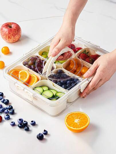 1pc Divided Serving Tray With Lid,Box Container For Candy, Veggie, Fruit, Nuts, Divided Clear Snack Box Serving Tray For Picnic, Party,Fridge Organizer Bins,Food Storage Containers With Lids Airtight,Fresh Food Storage Containers For Fridge,Food Storage Containers For Candy Nuts Spice,Snackle Box Charcuterie Container, Divided Serving Tray With Lid And Handle, Portable Snack Platters For Fruit, Nuts, Candy, Entertaining, Party, Picnic, Transparent,Kitchen,Christmas Gift Back To School