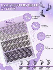 Lash Kit 10D+20D+30D Eyelash Kit 260Pcs DIY Lash Kit  Lash Clusters 8-16mm Cluster Eyelash Kit With Lash Bond And Seal  Lash Remover Lash Brush Lash Applicator Tool - 黑色 - 查看 2