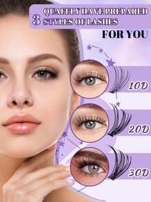 Lash Kit 10D+20D+30D Eyelash Kit 260Pcs DIY Lash Kit  Lash Clusters 8-16mm Cluster Eyelash Kit With Lash Bond And Seal  Lash Remover Lash Brush Lash Applicator Tool - 黑色 - 查看 3