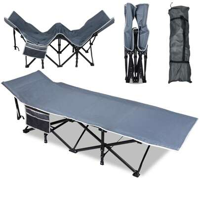 VA-Cerulean Folding Bed, Portable With Carrying Bag And Side Pocket, Camping Bed, Ideal For Indoor Outdoor Camping, Sturdy Camping Bed Made Of Oxford Fabric, Load Capacity Up To 250 Kg