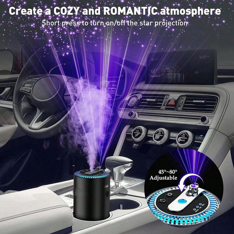 Black Oud Scented Car Air Freshener Smart Nebulizing Starry Sky Aromatherapy Diffuser - Black - View 1
