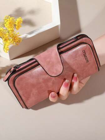 Nuevo diseño de cartera de mujer con cierre de cremallera, bolso de mano, billetera, bolso casual de negocios, bolso de mano, billetera, cartera larga para mujer, color rosa