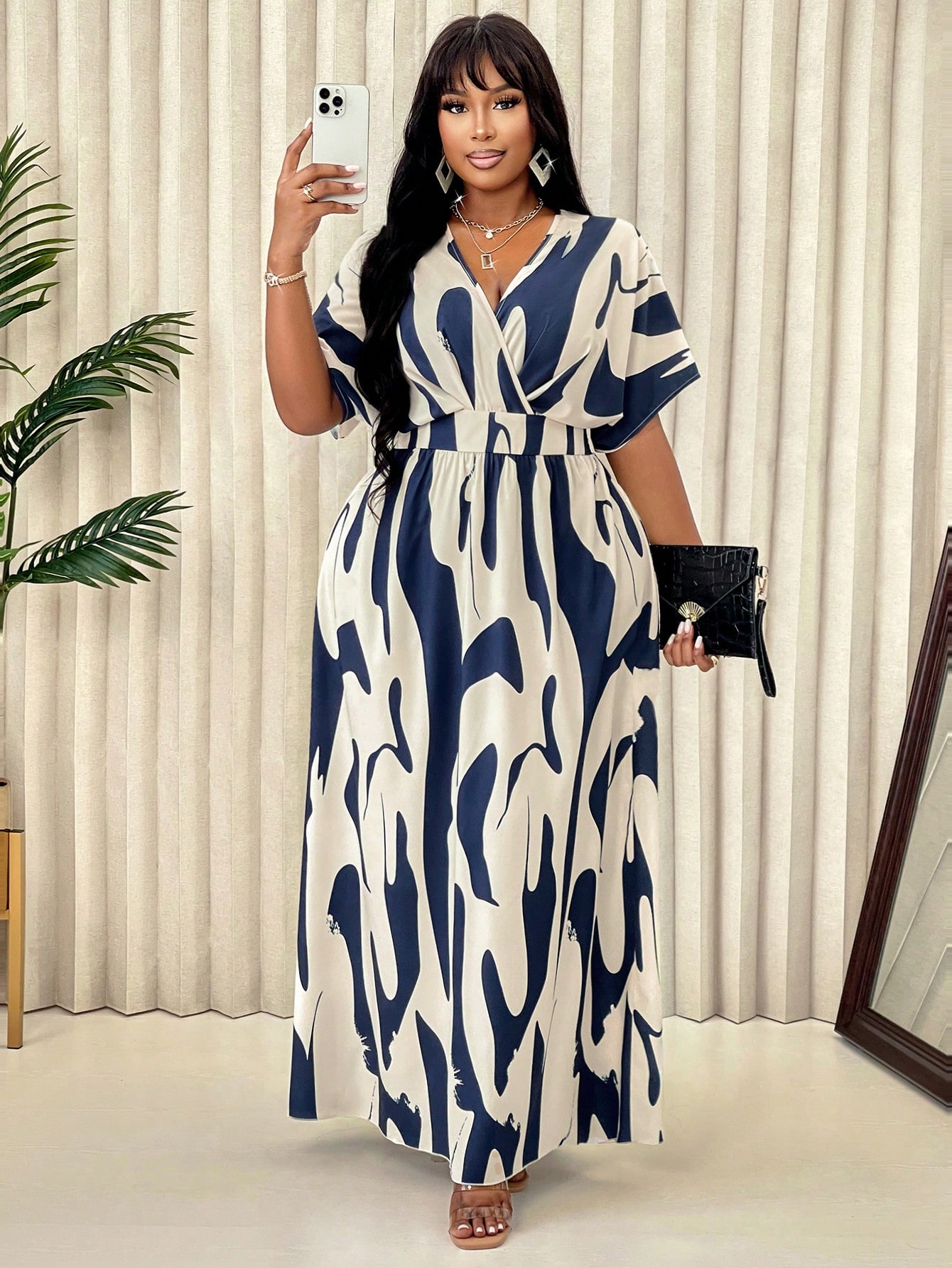 فستان كاجوال بياقة على شكل حرف V للنساء ذوات الأحج...