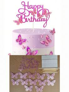 13pcs/Set Gold Glitter Cake Topper, Including 1pc Butterfly Letter Flag And 12pcs Butterfly Cake Decorations - Gold Dust - View 9