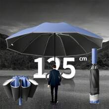 超大全自动折叠雨伞，适用于汽车、旅行和家庭，高品质，防风，适合休闲和商务，黑色涂层，适合 1-3 人，超大遮篷适合大雨天气 - 藏蓝色 - 查看 17