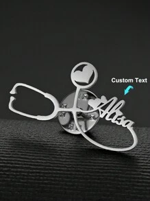 Custom Heart Stethoscope Name Brooch - Personalized Stainless Steel Lapel Pin Brooch For Men Women, Perfect For Business, Weddings, Bridesmaids, Birthdays, Teacher Appreciation & Graduation Gifts Fashion Jewelry For Doctor Nurse,Customized Brooch,Easy Comfort,Forest Tones
