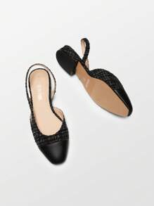 Women's Flats Shoes Square Toe Low Heel Slingback Flats Dressy Casual Work Office Party Dress - 黑色布料 - 查看 5