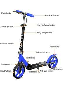 A Pedal Scooter, A Campus Commuting Vehicle, With A Foldable Design, Made Of Aluminum Alloy Material, PU Tires, Rebound Foot Support, Adjustable Height, Frosted Particle Pedals, Anti Slip Handle, Suitable For Use By All Ages