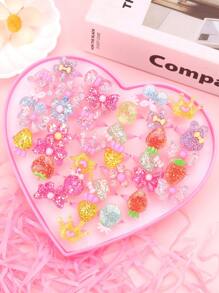 10/25/36/50/100pcs Kids Cartoon Rings, Matte Finish Rings, Assorted For Girls Pretend Play & Dress Up, Colorful Rings For Daughters & Granddaughters, Birthday/Party Favors, Children's Holidays Gifts