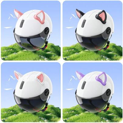 2 件装猫耳头盔贴花贴纸，可爱小猫耳朵装饰，适用于摩托车、踏板车、自行车、圣诞节和万圣节