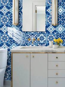 10 stuks Bloemenpatroon Bedrukt PVC Kunstkeramische Tegels Huisdecoratie Muurstickers, DIY Mozaïek Zelfklevend Behang, Waterdicht, Vuilafstotend, Decoratief Voor Keuken, Badkamer, Woonkamer, Slaapkamer, TV Achtergrond, Renovatie Stickers Peel Wandpanelen, Behang, Behang, Lente Decoratie Artikelen Verfris Uw Huis, Rama Decoratie Stickers