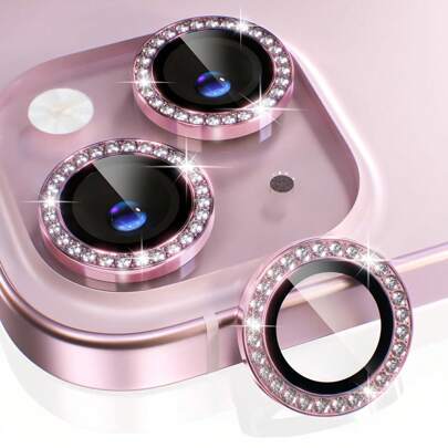 Compatible With Iphone 11-15 Pro Max Camera Lens Protector Bling, 9H Tempered Glass Camera Cover Screen Protector Metal Ring Decoration Accessories (Rhinestone-Pink) Gift For Birthday, Family, Friends Sparkling Crystal, Lens Protector, Phone Accessories Waterproof Shockproof Anti-Fall Anti-Fall Scratch Resistant Anti-Fingerprint Full Cover