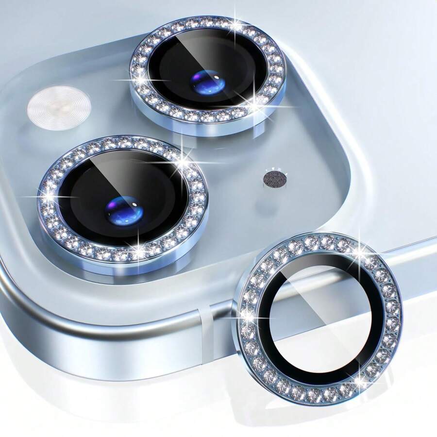 Miếng dán bảo vệ ống kính camera bằng kính cường lực 9H với vòng kim loại sáng bóng (Xanh pha lê) Tương thích với iPhone 11-15 Pro Max, Quà tặng cho gia đình và bạn bè, Miếng dán bảo vệ ống kính, Phụ kiện điện thoại, Chống nước, Chống sốc, Chống rơi, Chống trầy xước, Bảo vệ toàn diện