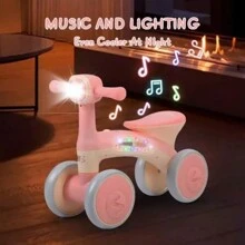 Balance Bike With LED Lights And Music For Kids, 3-In-1 Tricycle For 1 Year Old Babies, Boys And Girls From 12 To 24 Months, First 4-Wheeled Kids Bike, Ideal Gift For Kids' First Birthday - 粉色 - 查看 5