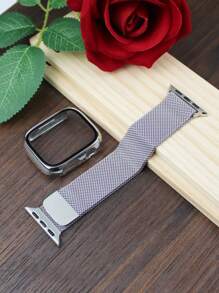 兼容 表带和表壳：时尚、柔软、透气、可调节。采用圆形编织不锈钢磁吸表带和二合一防摔防刮钢化玻璃 PC 表壳。兼容 Series Ultra、11/10/9/8/7/6/5/4/Se、40/41/42/44/45/46/49 毫米表带和表壳。米兰风格表带和简约表壳，佩戴舒适。 - 銀色 - 查看 5