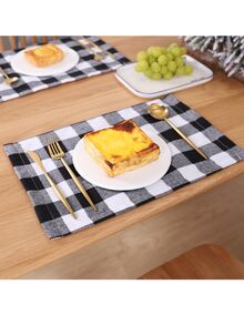 4 件装家居装饰圣诞装饰格子布餐垫餐桌刀叉盘餐垫格子桌布节日家居装饰红黑色桌布桌布垫 - 彩色 - 查看 6