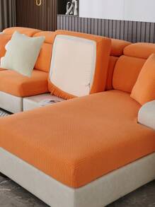 1pc Orange Jacquard Sofa Seat Cushion Cover, Thick & Washable Stretch Couch Slipcover For 1/2/3/4 Seater Sofa, All Season - Burnt Orange - View 4