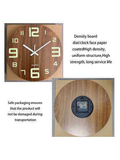 1pc Wooden Wand Clock, Round Silent Quartz Movement, Moderne Day/Night Luminous Home Living Room Bedroom Kitchen Office, Optional Klok Faces Butterfly/Simplicity/Retro Requires AA Battery (Not Included) view 8